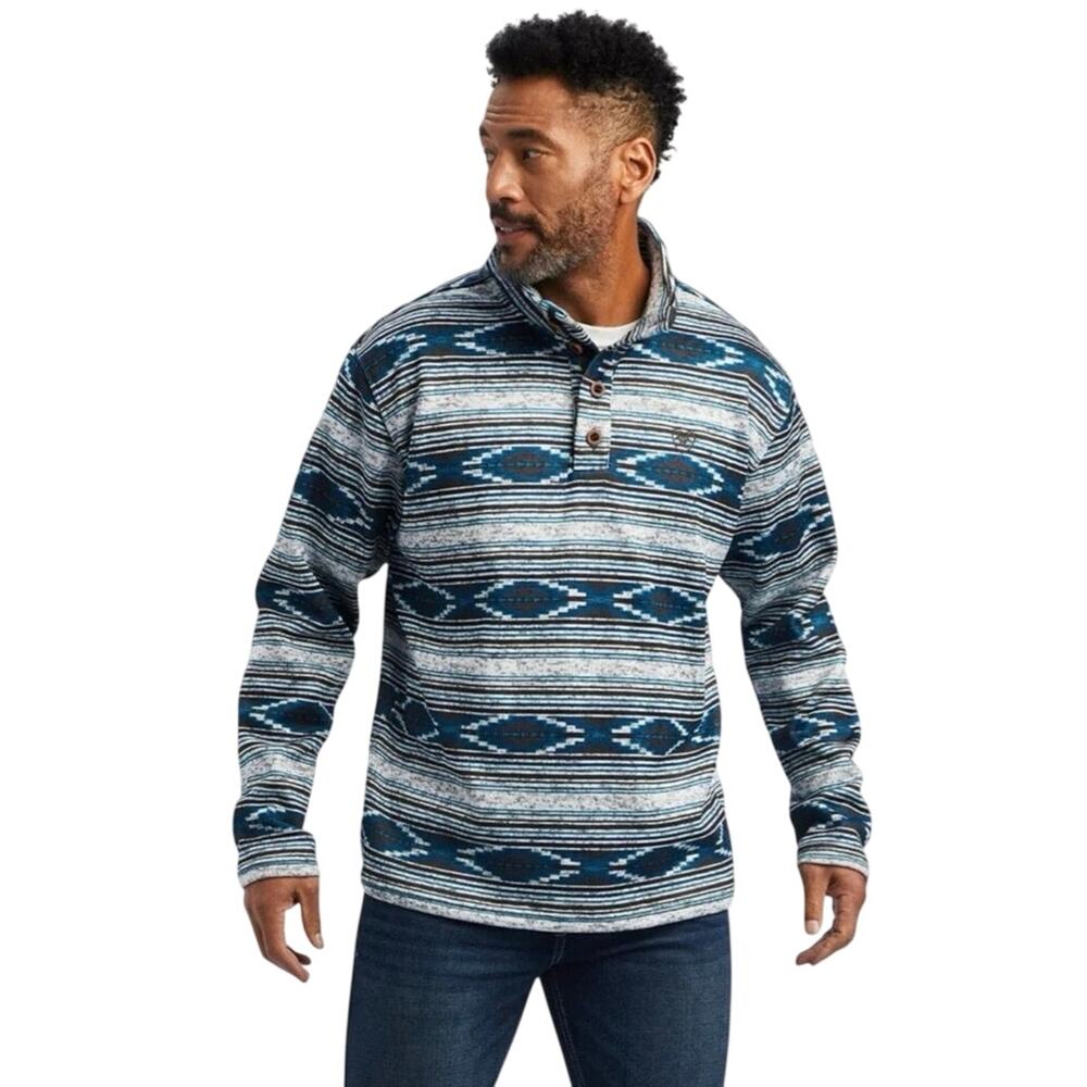 Ariat Tek Wesley Sweater Fleece Pullover Mens Small Aztec Western Ranch Blue